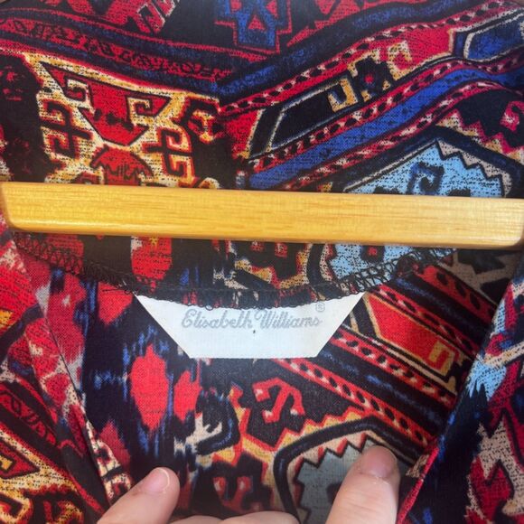 Elisabeth Williams Maximalist Print VTG Blouse Crested Buttons Size XL Statement - Picture 9 of 10